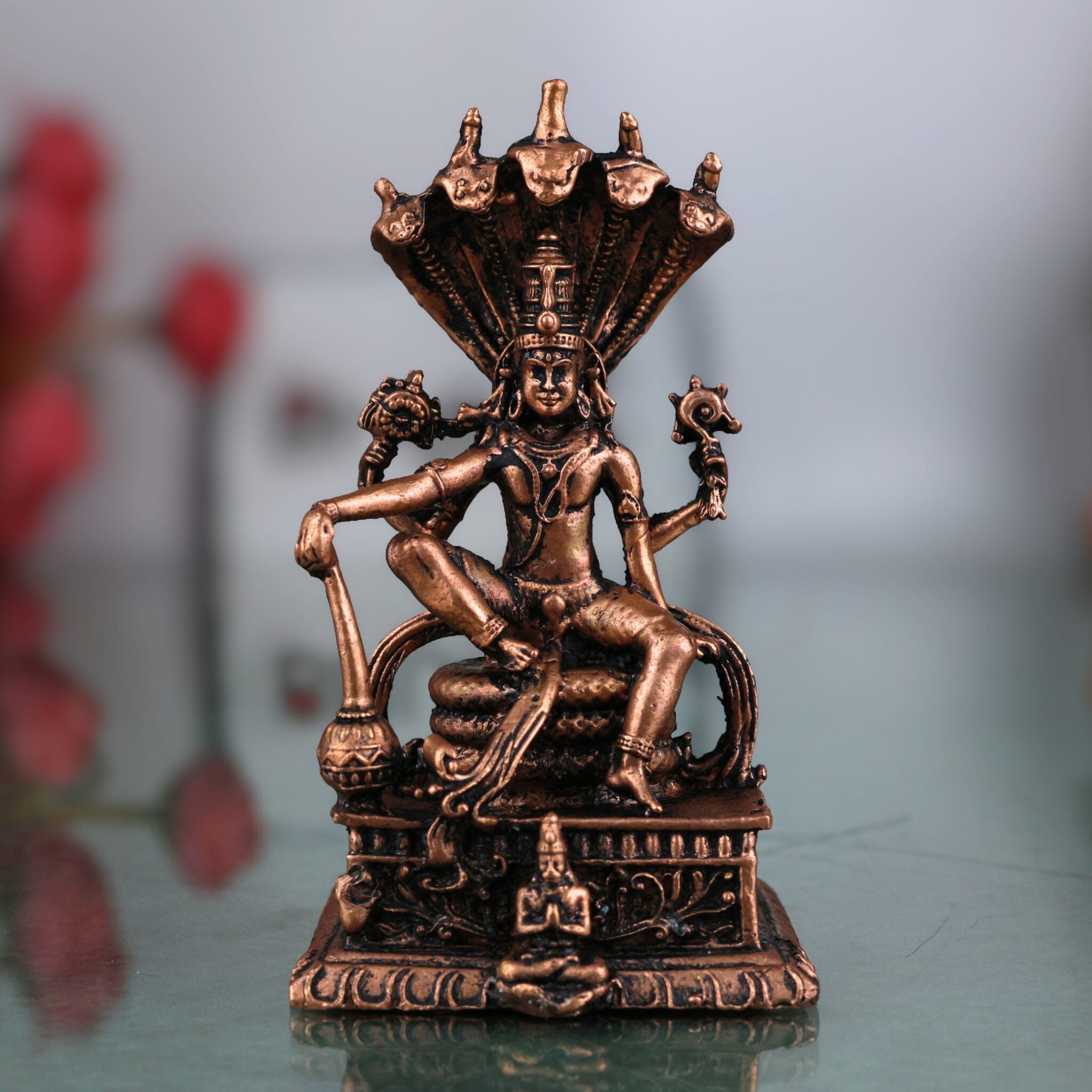 Copper Vishnu Idol, Narayana Moorti, Padmanabha Statue, Govinda Vigraham, Pooja Sculpture, Home Decor Showpiece, Brown, 3 Inch, 1 Piece