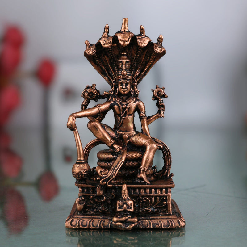Copper Vishnu Idol, Narayana Moorti, Padmanabha Statue, Govinda Vigraham, Pooja Sculpture, Home Decor Showpiece, Brown, 3 Inch, 1 Piece