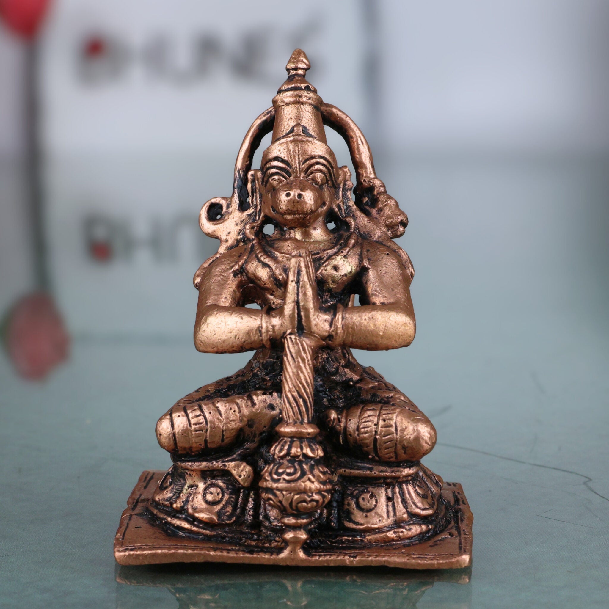 Copper Hanuman Idol, Maruti / Bajrangbali / Anjaneya Murti for Pooja, Home Decor, Gifts & Temple Sculpture, Brown, 2.5 Inch, 1 Piece