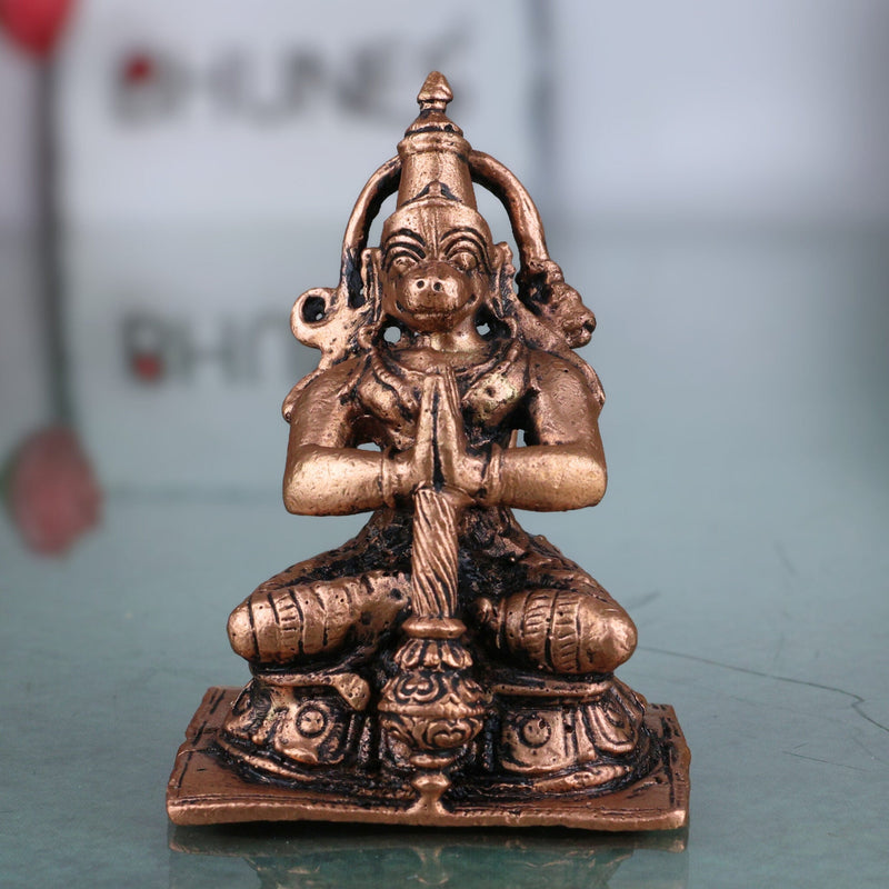 Copper Hanuman Idol, Maruti / Bajrangbali / Anjaneya Murti for Pooja, Home Decor, Gifts & Temple Sculpture, Brown, 2.5 Inch, 1 Piece