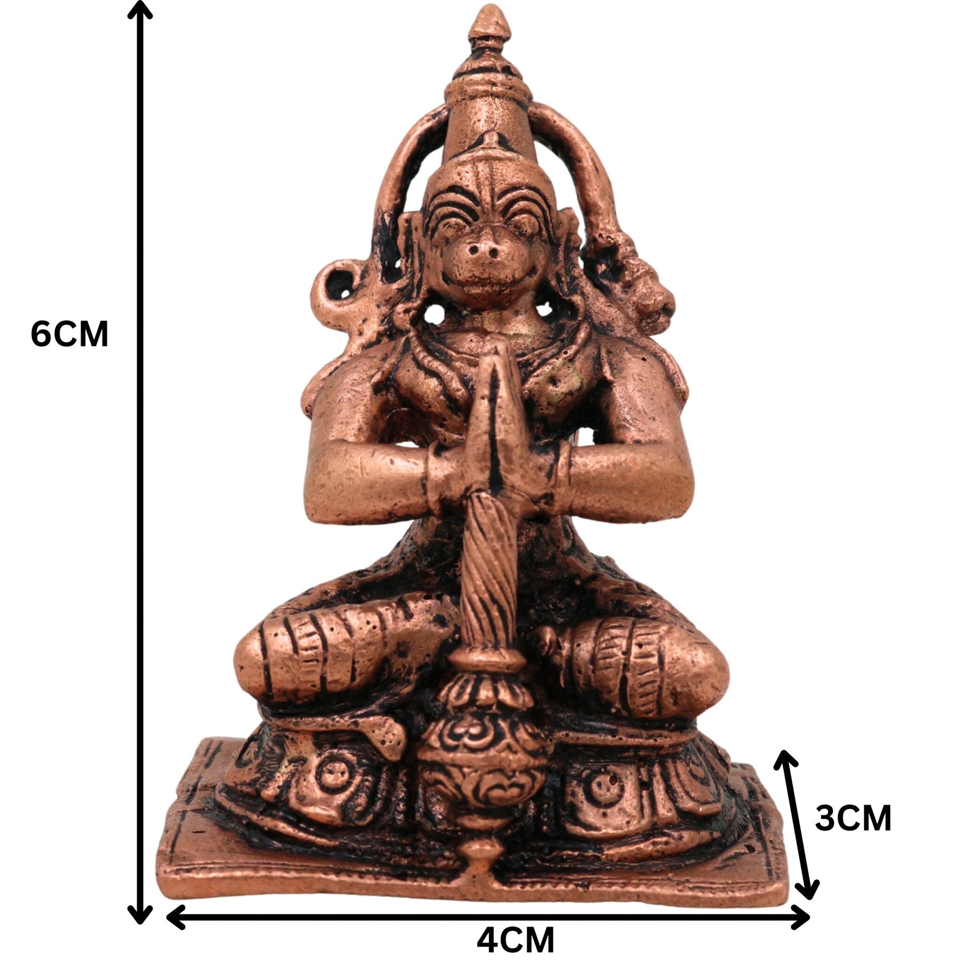 Copper Hanuman Idol, Maruti / Bajrangbali / Anjaneya Murti for Pooja, Home Decor, Gifts & Temple Sculpture, Brown, 2.5 Inch, 1 Piece