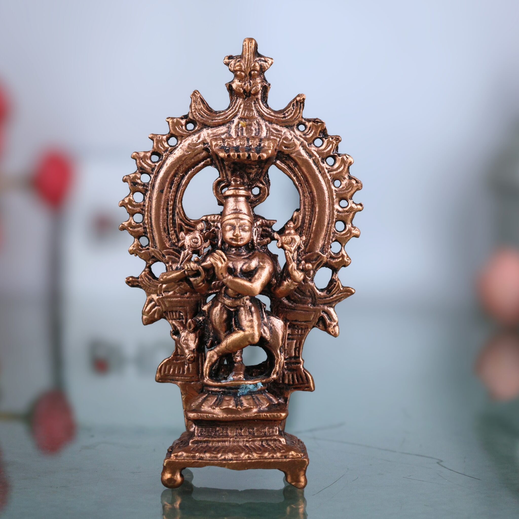 Brass Krishna Idol, Bal Gopal Murti, Copper Krishna Statue for Pooja & Decor, Brown, 3 Inch, 1 Piece