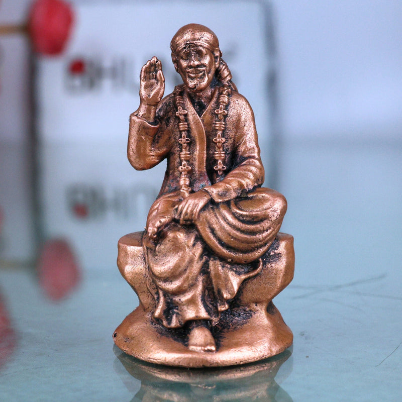 Pure Copper Sai Baba Idol, Handcrafted Tamra Shirdi Sai Nath Murti, Sadguru Sai Maharaj Vigraham for Pooja, Home Decor & Spiritual Gifts, Brown, 2 Inch, 1 Piece