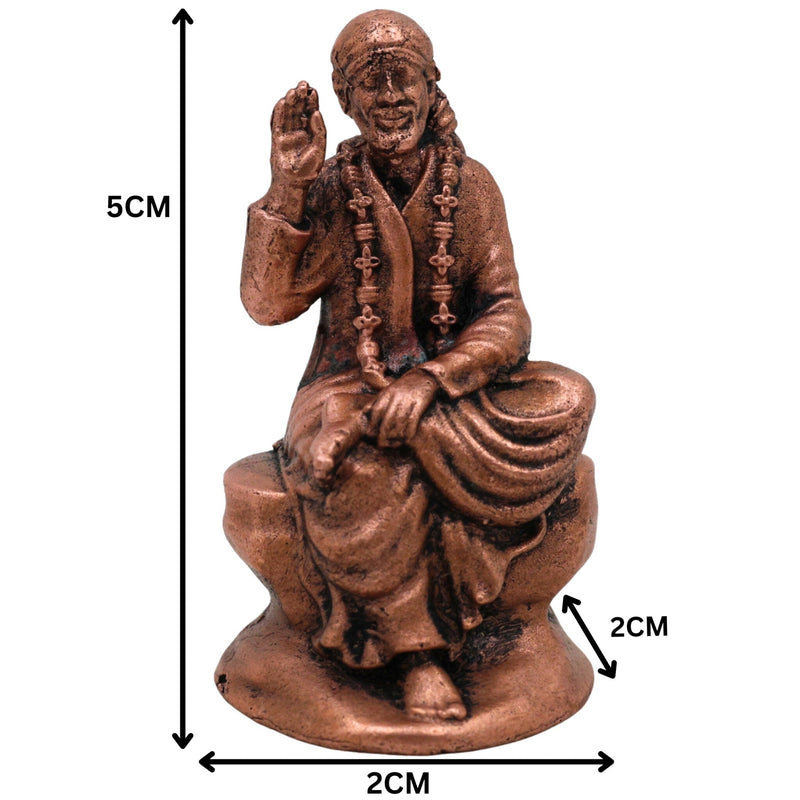 Pure Copper Sai Baba Idol, Handcrafted Tamra Shirdi Sai Nath Murti, Sadguru Sai Maharaj Vigraham for Pooja, Home Decor & Spiritual Gifts, Brown, 2 Inch, 1 Piece