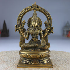 Handcrafted Brass Mahalakshmi Idol with Prabhavali – Shri Lakshmi | Kamala Devi | Ashta Lakshmi | Pital Laxmi Murti for Pooja, Home Temple & Gifting, Gold, 9 Inch, 1 Piece
