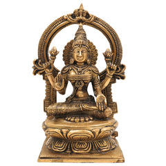 Handcrafted Brass Mahalakshmi Idol with Prabhavali – Shri Lakshmi | Kamala Devi | Ashta Lakshmi | Pital Laxmi Murti for Pooja, Home Temple & Gifting, Gold, 9 Inch, 1 Piece