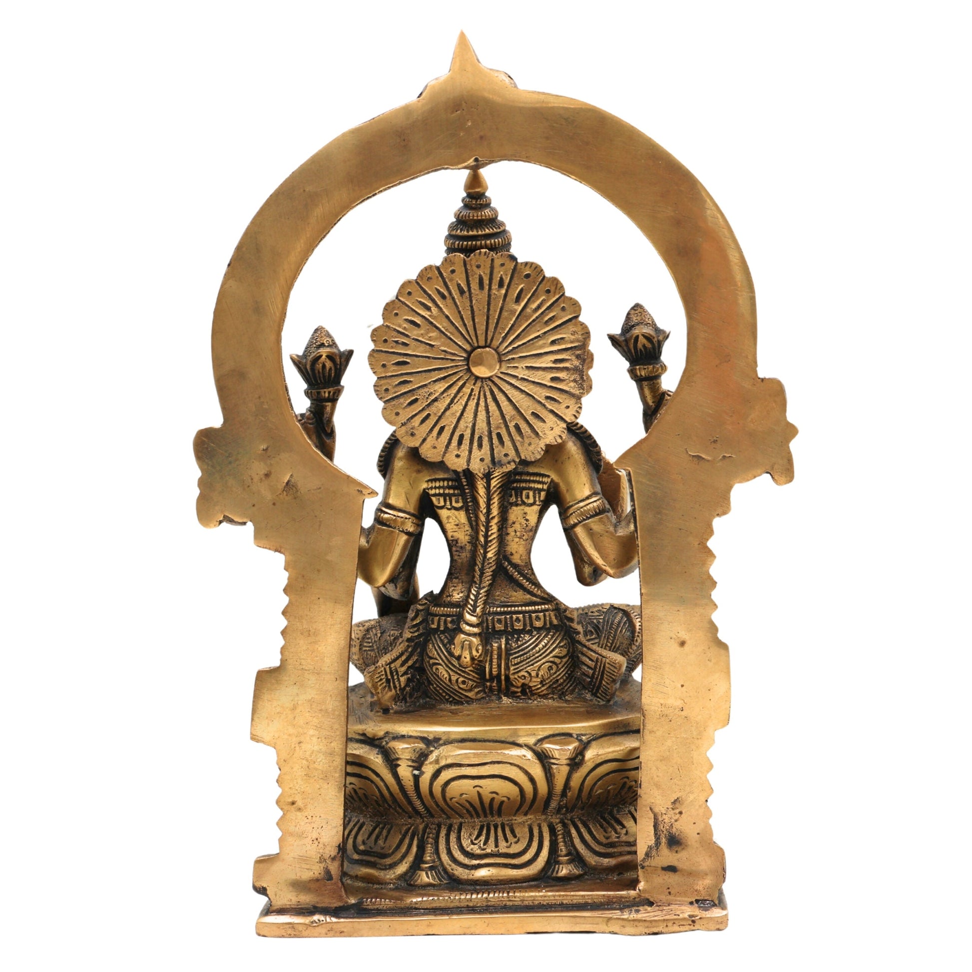 Handcrafted Brass Mahalakshmi Idol with Prabhavali – Shri Lakshmi | Kamala Devi | Ashta Lakshmi | Pital Laxmi Murti for Pooja, Home Temple & Gifting, Gold, 9 Inch, 1 Piece