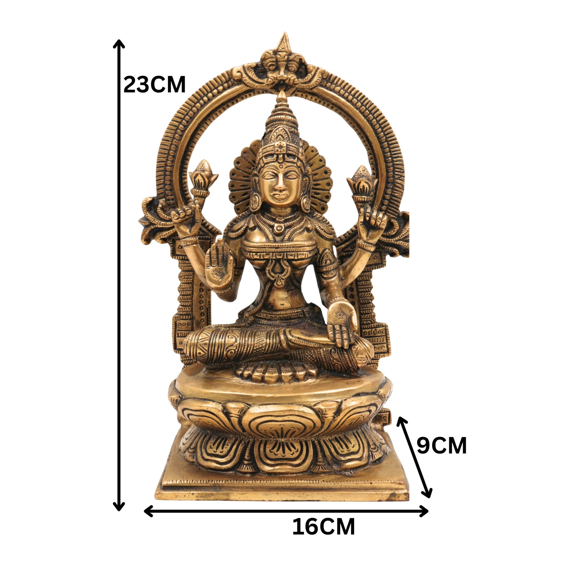 Handcrafted Brass Mahalakshmi Idol with Prabhavali – Shri Lakshmi | Kamala Devi | Ashta Lakshmi | Pital Laxmi Murti for Pooja, Home Temple & Gifting, Gold, 9 Inch, 1 Piece