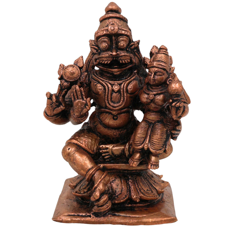 Copper Narasimha Lakshmi Idol, Handcrafted Narasimha Murti, Lakshmi Narayana Statue for Pooja, Home Decor & Gifts, Brown, 3 Inch, 1 Piece