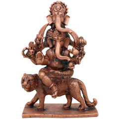 Copper Veer Ganesha Idol,Tamra Veer Ganapati Murti, Thamra Vinayaka Statue, Handcrafted Tamraloha Ganesh Moorti for Pooja, Home Decor & Spiritual Gift, Brown, 3.5 Inch, 1 Piece
