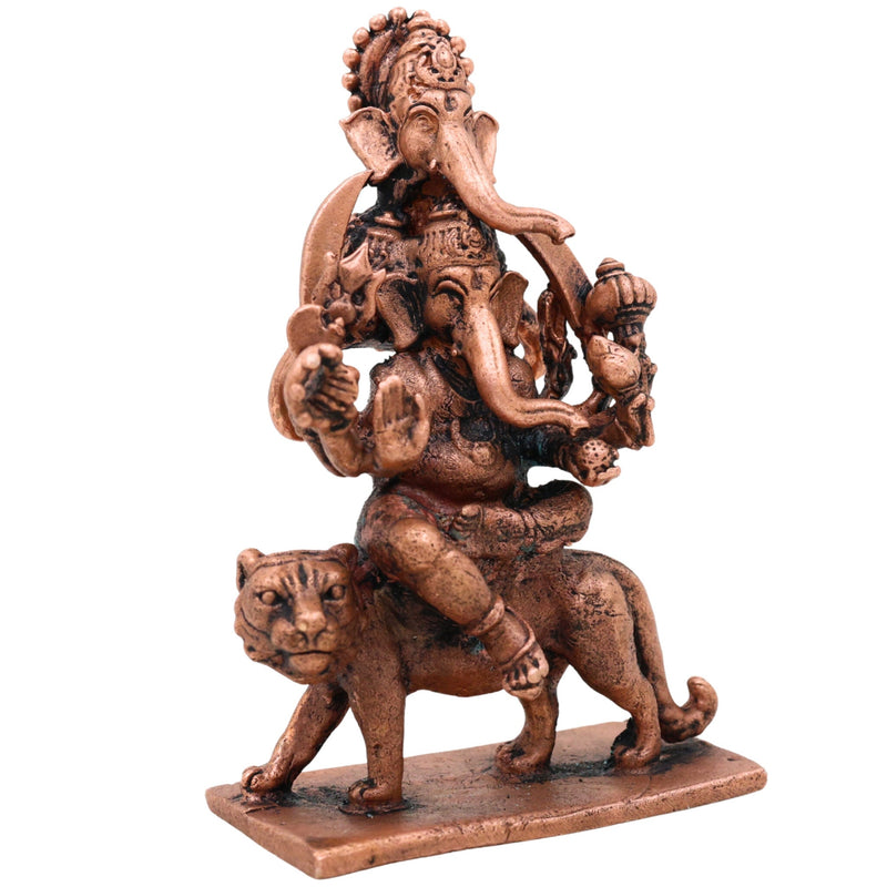 Copper Veer Ganesha Idol,Tamra Veer Ganapati Murti, Thamra Vinayaka Statue, Handcrafted Tamraloha Ganesh Moorti for Pooja, Home Decor & Spiritual Gift, Brown, 3.5 Inch, 1 Piece