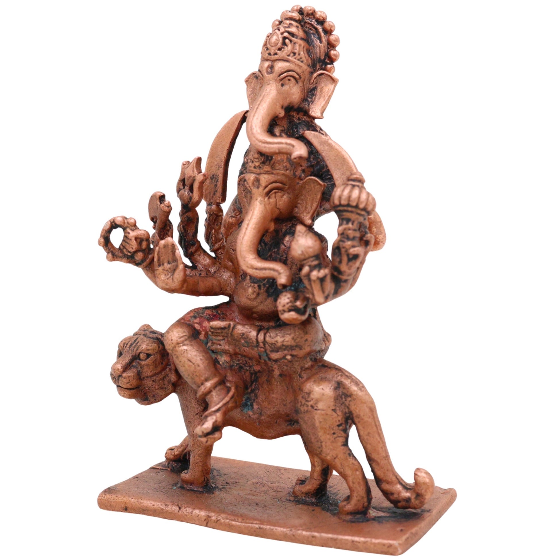 Copper Veer Ganesha Idol,Tamra Veer Ganapati Murti, Thamra Vinayaka Statue, Handcrafted Tamraloha Ganesh Moorti for Pooja, Home Decor & Spiritual Gift, Brown, 3.5 Inch, 1 Piece