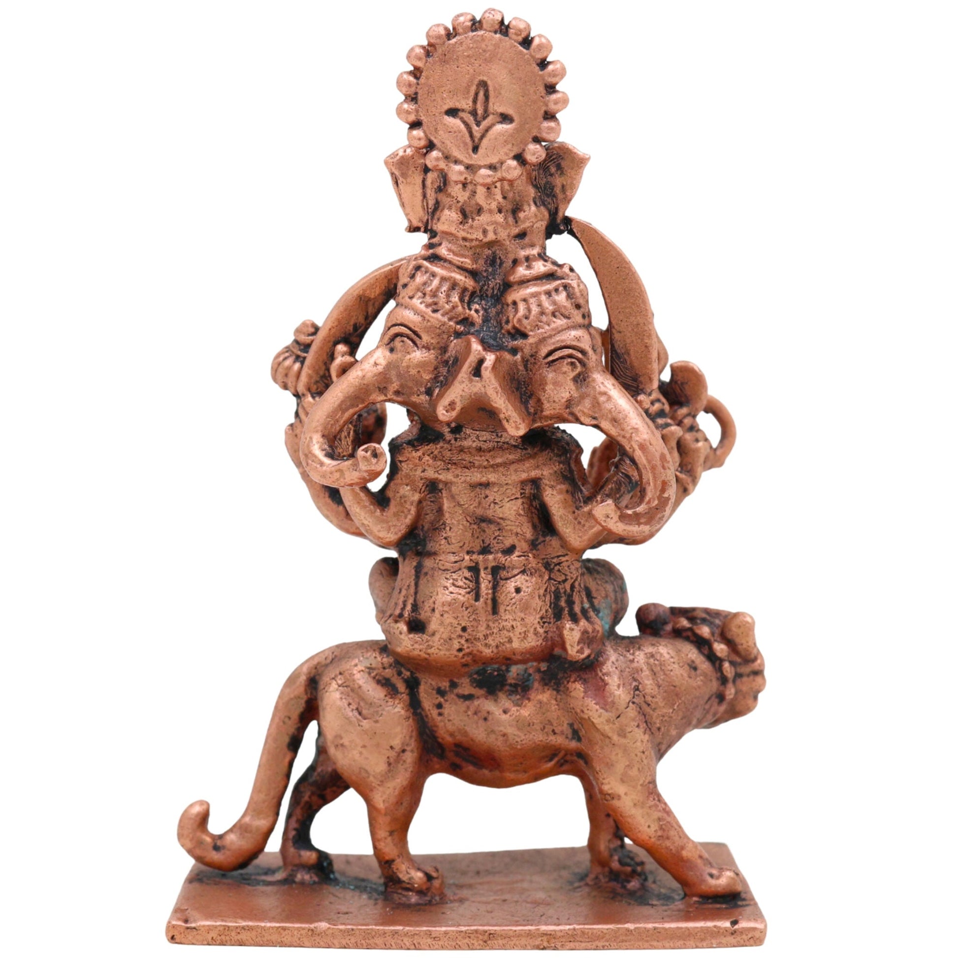 Copper Veer Ganesha Idol,Tamra Veer Ganapati Murti, Thamra Vinayaka Statue, Handcrafted Tamraloha Ganesh Moorti for Pooja, Home Decor & Spiritual Gift, Brown, 3.5 Inch, 1 Piece