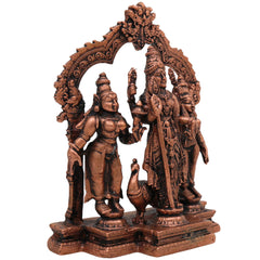 Copper Murugan with Valli & Devasena Idol, Tamra Murti, Lord Subramanya / Kartikeya Statue for Pooja, Home Decor & Gifts, Brown, 4.5 Inch, 1 Piece