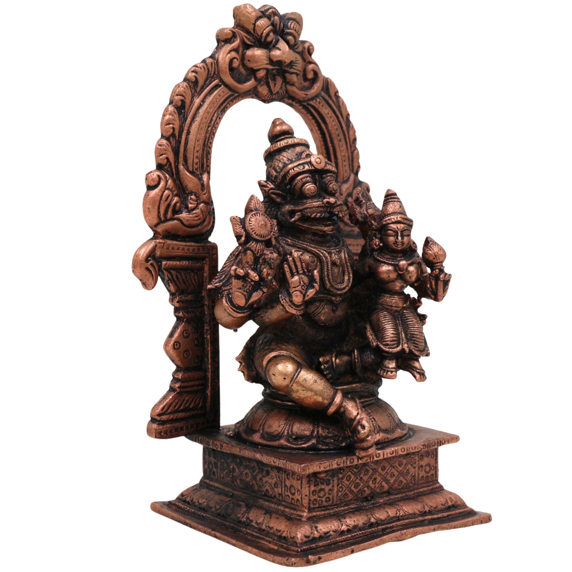 Copper Narasimha Lakshmi Idol, Handcrafted Lakshmi Narasimha Murti for Pooja, Home Decor & Temple, Brown, 4.5 Inch, 1 Piece