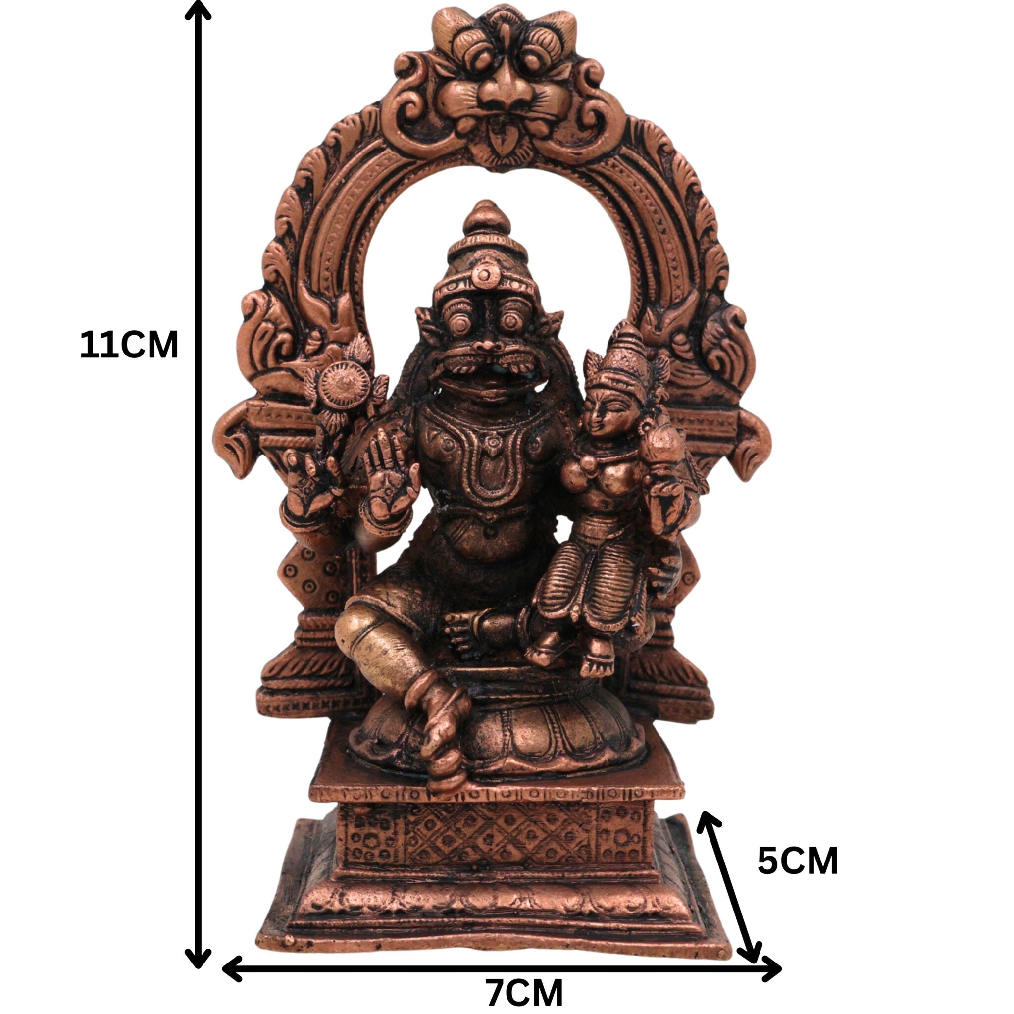 Copper Narasimha Lakshmi Idol, Handcrafted Lakshmi Narasimha Murti for Pooja, Home Decor & Temple, Brown, 4.5 Inch, 1 Piece