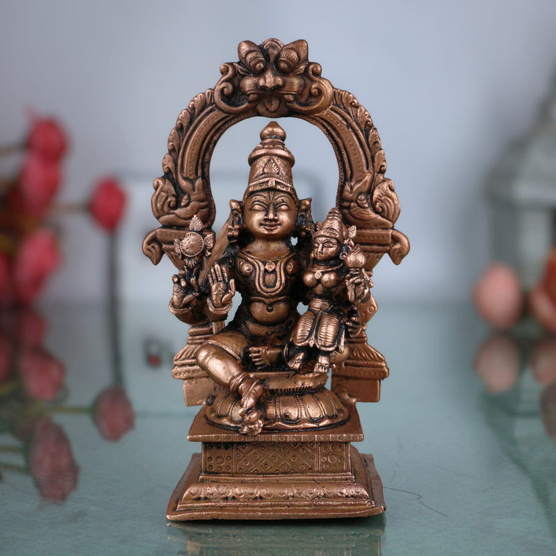 Copper Vishnu Lakshmi Idol,Tamra Lakshmi Narayana Murti, Venkateswara Srinivasa Padmanabha Statue, Handcrafted Pooja Home Decor, Brown, 4.5 Inch, 1 Piece
