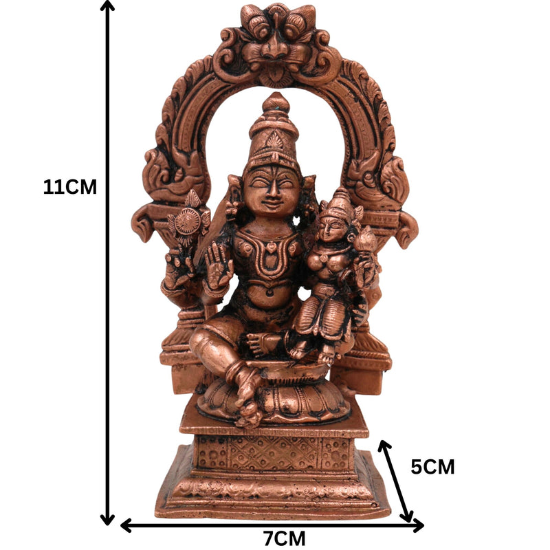 Copper Vishnu Lakshmi Idol,Tamra Lakshmi Narayana Murti, Venkateswara Srinivasa Padmanabha Statue, Handcrafted Pooja Home Decor, Brown, 4.5 Inch, 1 Piece