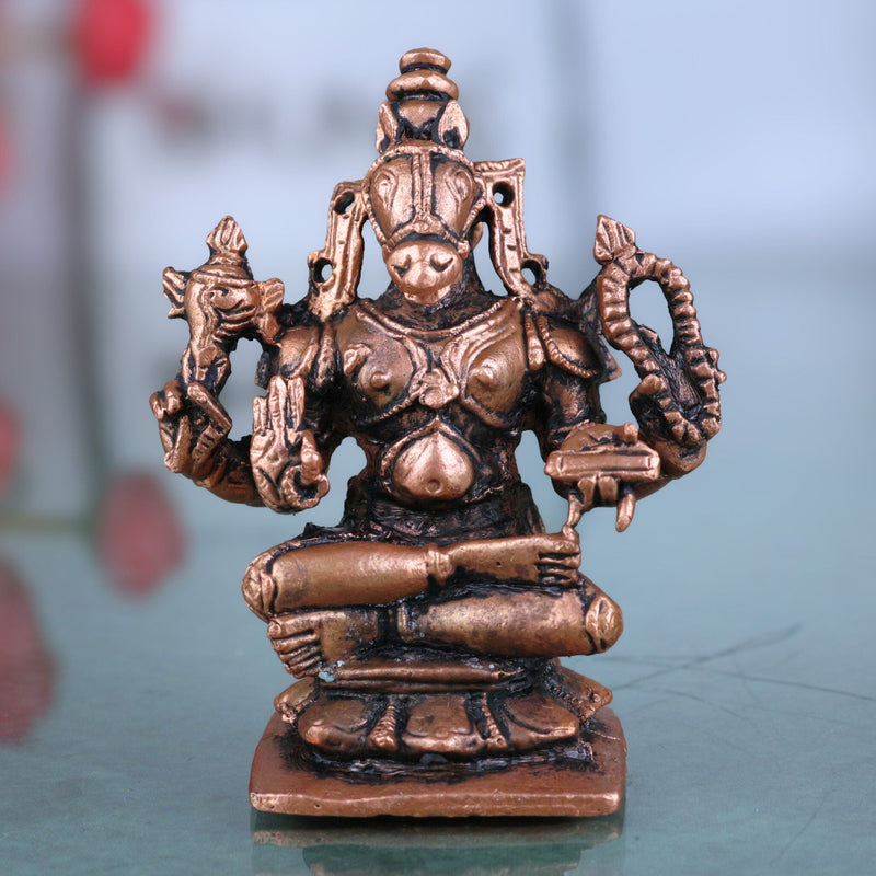 Copper Hayagriva Idol,Tamra Hayagreeva Vigraham, Lakshmi Hayagriva Moorti for Puja, Home Decor & Gifts, Handcrafted Tamraloha Hayagriva Swamy Statue, Brown, 2.5 Inch, 1 Piece