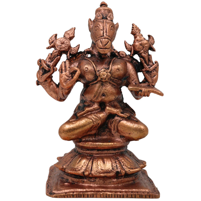 Copper Hayagriva Idol, Handcrafted Tamra Hayagreeva Murti, Sri Hayagriva Perumal, Hayagriva Swamy, Lakshmi Hayagriva Statue for Pooja, Home Temple & Spiritual Decor, Brown, 3 Inch, 1 Piece