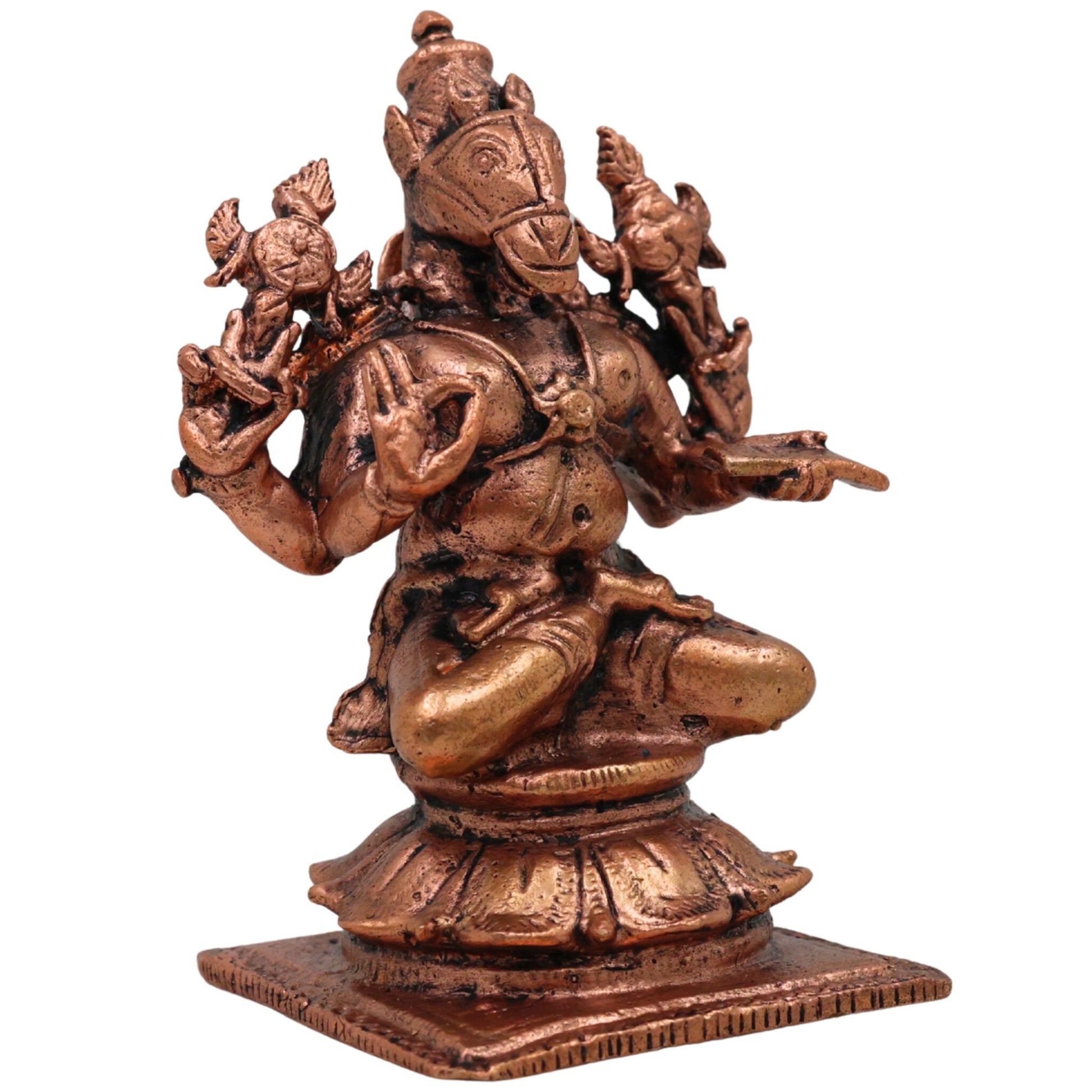 Copper Hayagriva Idol, Handcrafted Tamra Hayagreeva Murti, Sri Hayagriva Perumal, Hayagriva Swamy, Lakshmi Hayagriva Statue for Pooja, Home Temple & Spiritual Decor, Brown, 3 Inch, 1 Piece