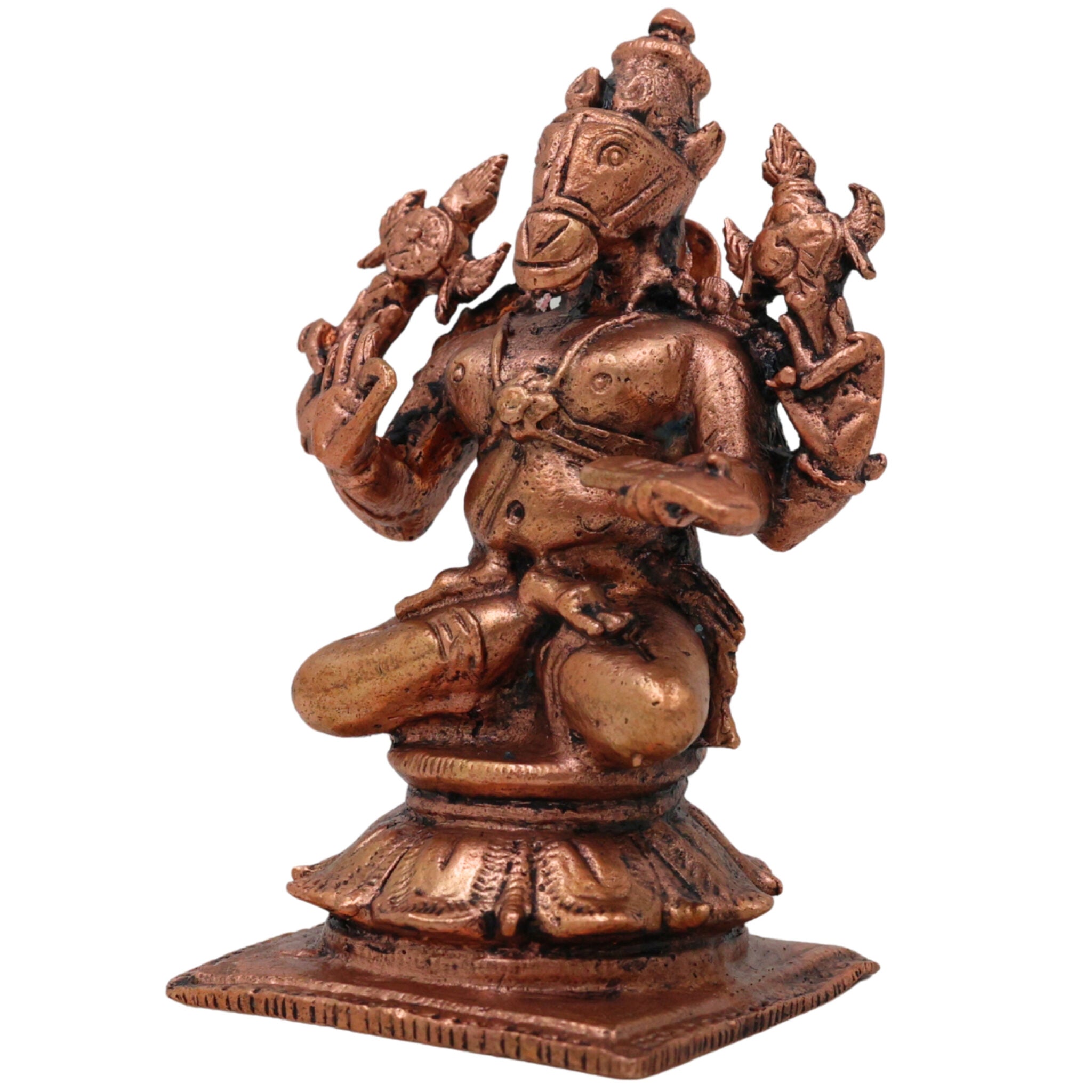 Copper Hayagriva Idol, Handcrafted Tamra Hayagreeva Murti, Sri Hayagriva Perumal, Hayagriva Swamy, Lakshmi Hayagriva Statue for Pooja, Home Temple & Spiritual Decor, Brown, 3 Inch, 1 Piece