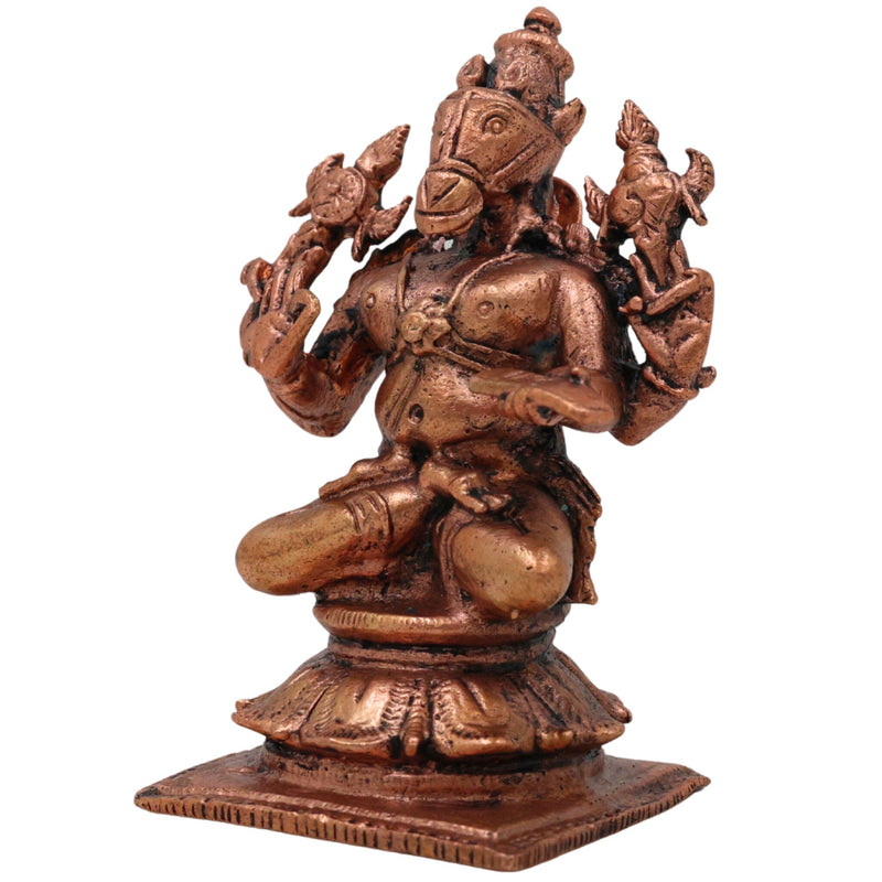 Copper Hayagriva Idol, Handcrafted Tamra Hayagreeva Murti, Sri Hayagriva Perumal, Hayagriva Swamy, Lakshmi Hayagriva Statue for Pooja, Home Temple & Spiritual Decor, Brown, 3 Inch, 1 Piece