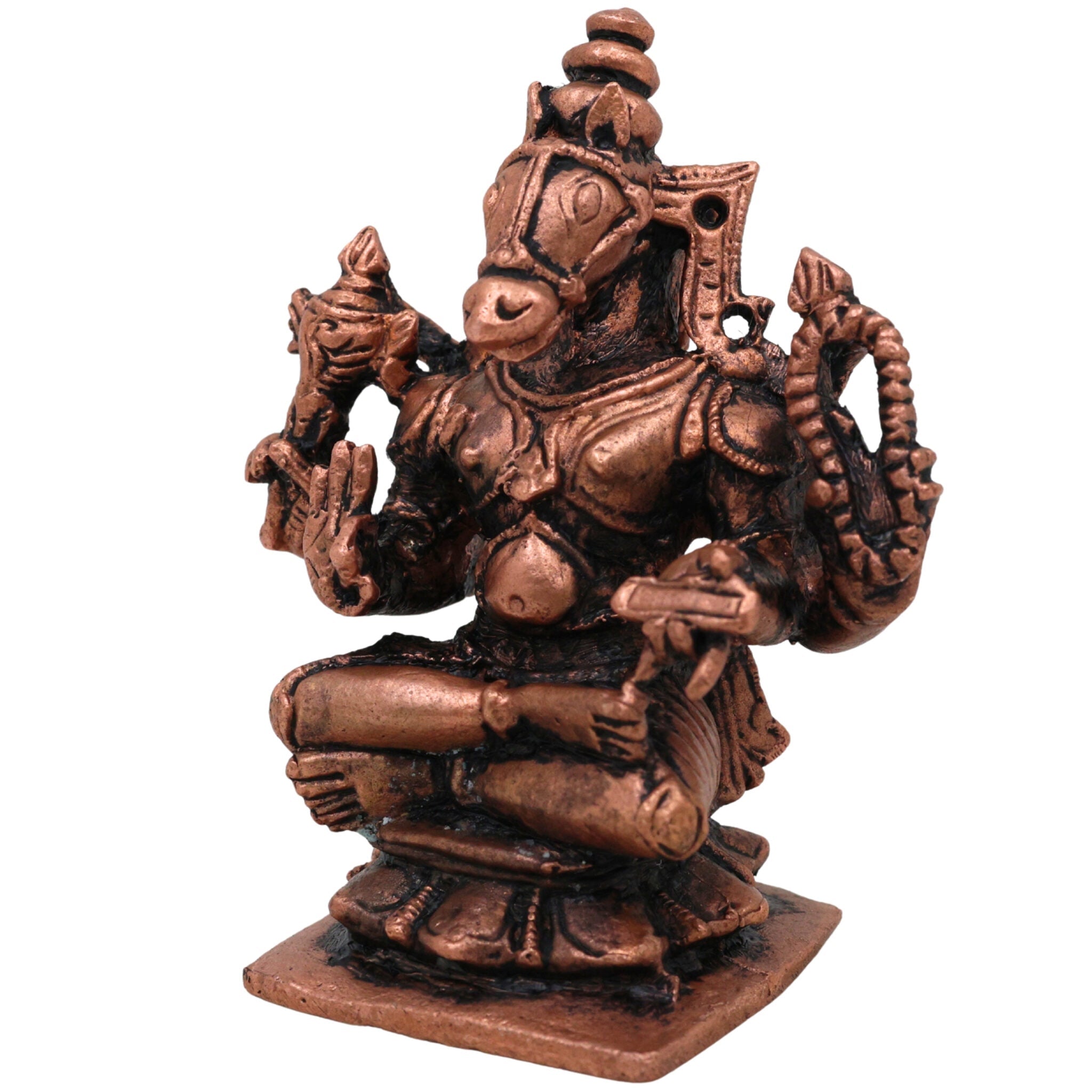 Copper Hayagriva Idol,Tamra Hayagreeva Vigraham, Lakshmi Hayagriva Moorti for Puja, Home Decor & Gifts, Handcrafted Tamraloha Hayagriva Swamy Statue, Brown, 2.5 Inch, 1 Piece