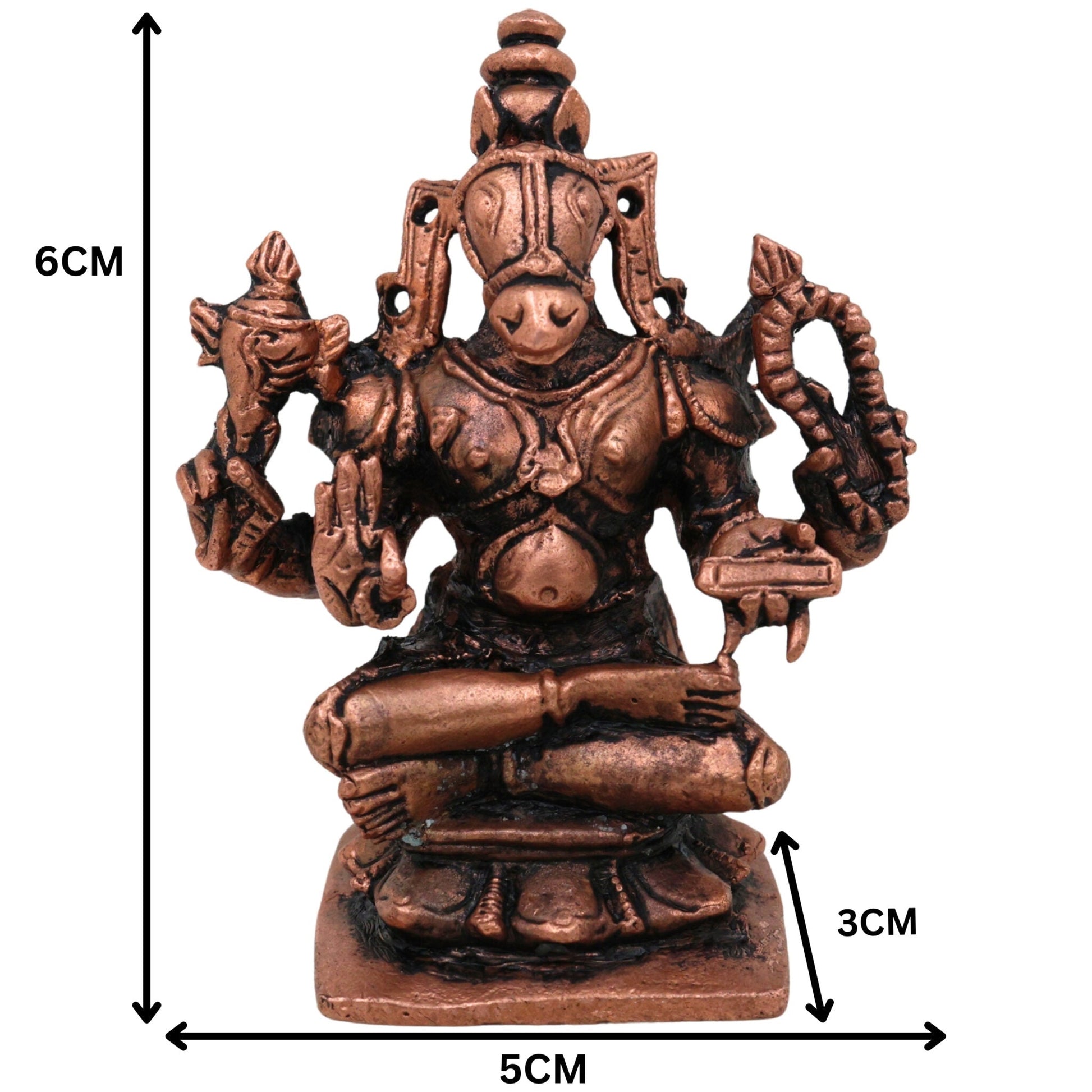 Copper Hayagriva Idol,Tamra Hayagreeva Vigraham, Lakshmi Hayagriva Moorti for Puja, Home Decor & Gifts, Handcrafted Tamraloha Hayagriva Swamy Statue, Brown, 2.5 Inch, 1 Piece