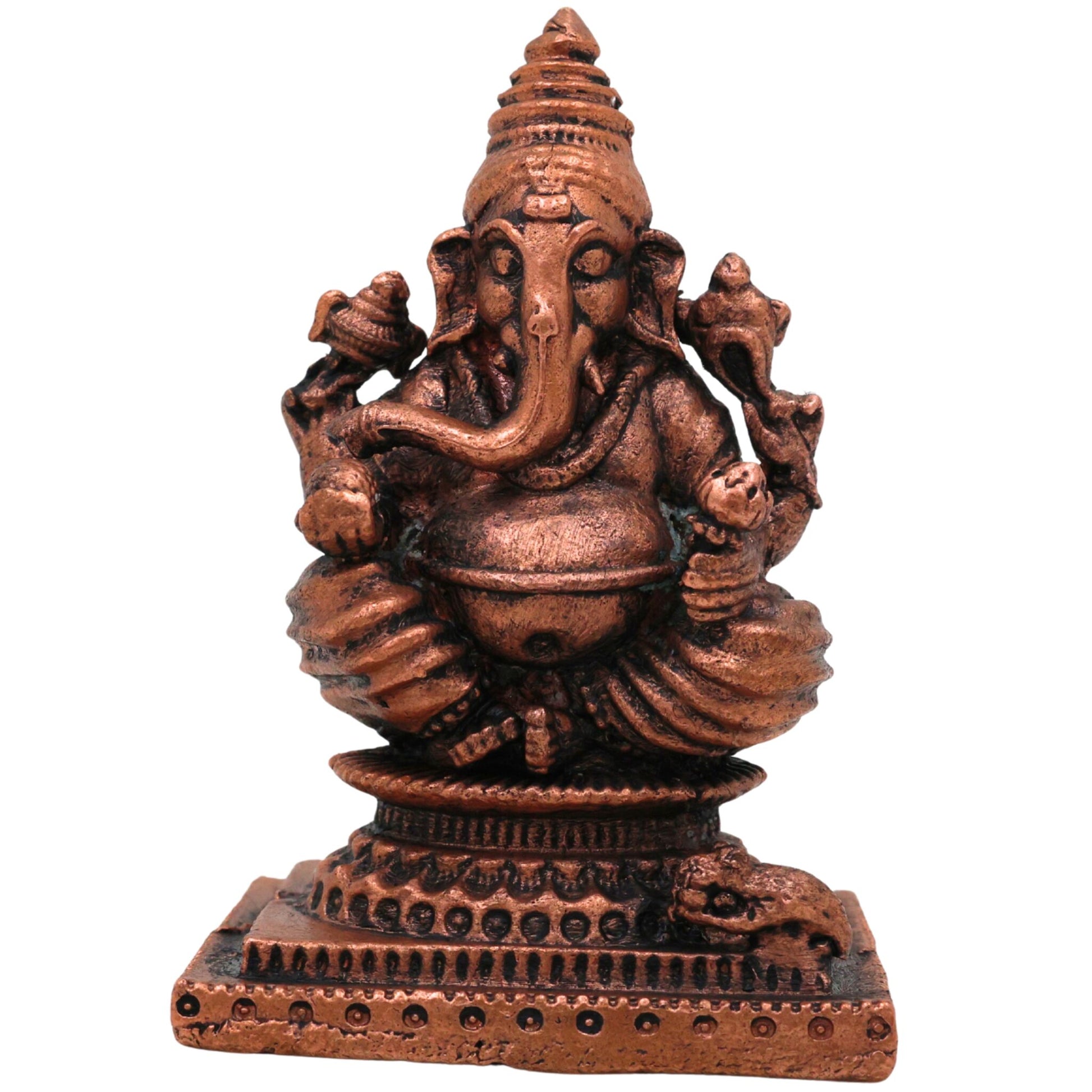 Copper Ganesh Idol, Tamra Ganapati Murti, Siddhivinayak, Vinayaka Home Decor Figurine, Handcrafted Moorti for Pooja & Gifts, Brown, 2.5 Inch, 1 Piece