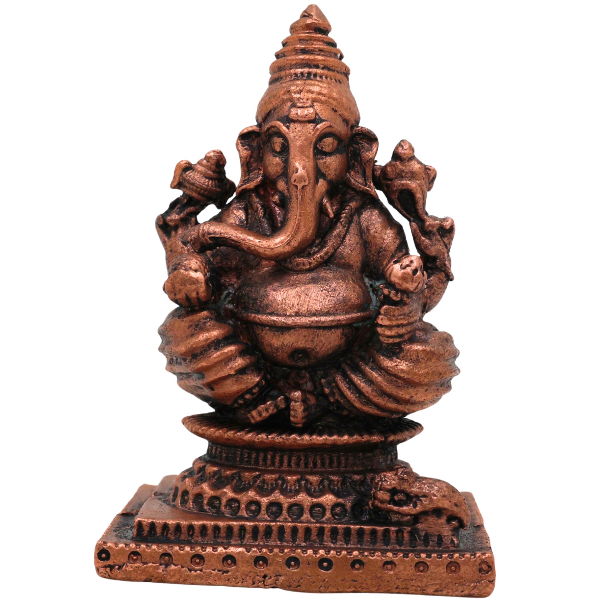 Copper Ganesh Idol, Tamra Ganapati Murti, Siddhivinayak, Vinayaka Home Decor Figurine, Handcrafted Moorti for Pooja & Gifts, Brown, 2.5 Inch, 1 Piece