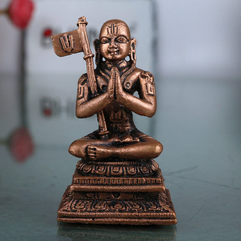Copper Madhvacharya Idol, Shri Madhva Murti, Anandatirtha Dvaita Vedanta Figurine, Purnaprajna Tirtha Statue for Pooja & Home Decor, Brown, 2 Inch, 1 Piece