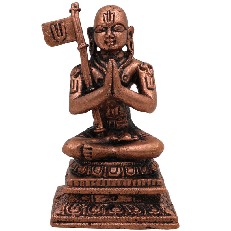 Copper Madhvacharya Idol, Shri Madhva Murti, Anandatirtha Dvaita Vedanta Figurine, Purnaprajna Tirtha Statue for Pooja & Home Decor, Brown, 2 Inch, 1 Piece