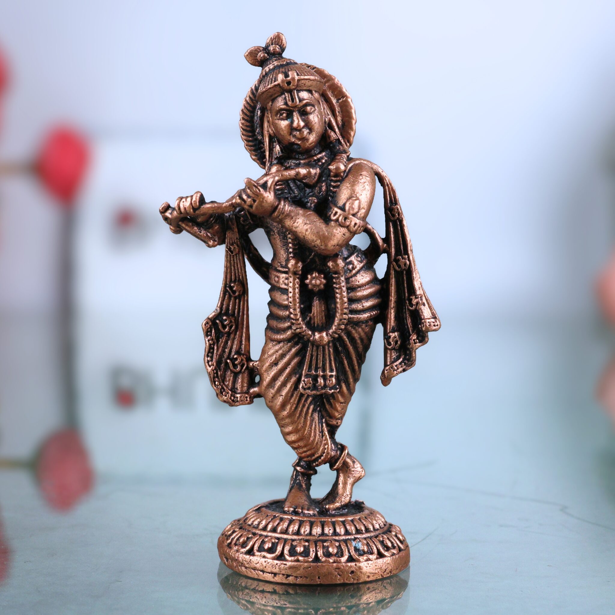 Copper Krishna Idol, Shree Krishna Moorti, Bal Gopal Figurine for Pooja & Home Decor, Brown, 2.5 Inch, 1 Piece