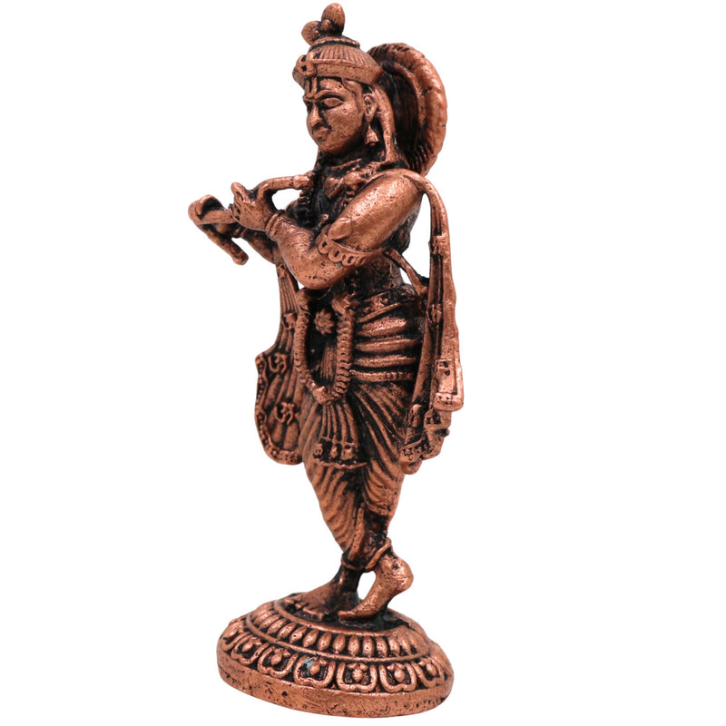 Copper Krishna Idol, Shree Krishna Moorti, Bal Gopal Figurine for Pooja & Home Decor, Brown, 2.5 Inch, 1 Piece