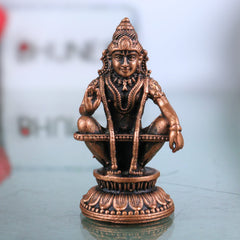 Pure Copper Ayyappa Idol, Tamra Ayyappan Murti, Handcrafted Dharma Sastha Manikanta Statue, Swami Ayyappa Vigraham, Tamraloha Shasta Murti for Pooja & Home Decor, Brown, 2 Inch, 1 Piece