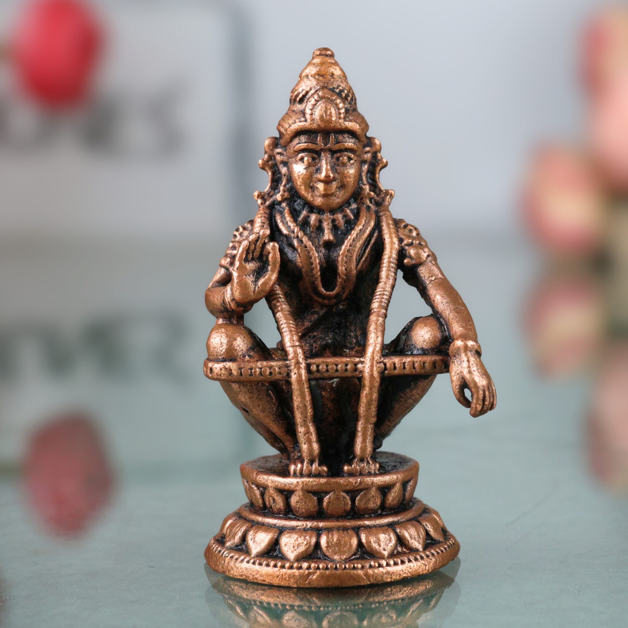 Copper Ayyappa Idol, Lord Ayyappa Statue, Swamy Ayyappa Murti, Shabarimala Sastha Sculpture for Pooja & Home Decor, Brown, 1.5 Inch, 1 Piece