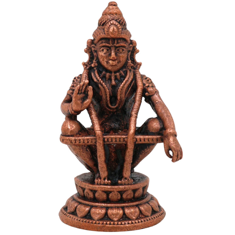 Copper Ayyappa Idol, Lord Ayyappa Statue, Swamy Ayyappa Murti, Shabarimala Sastha Sculpture for Pooja & Home Decor, Brown, 1.5 Inch, 1 Piece