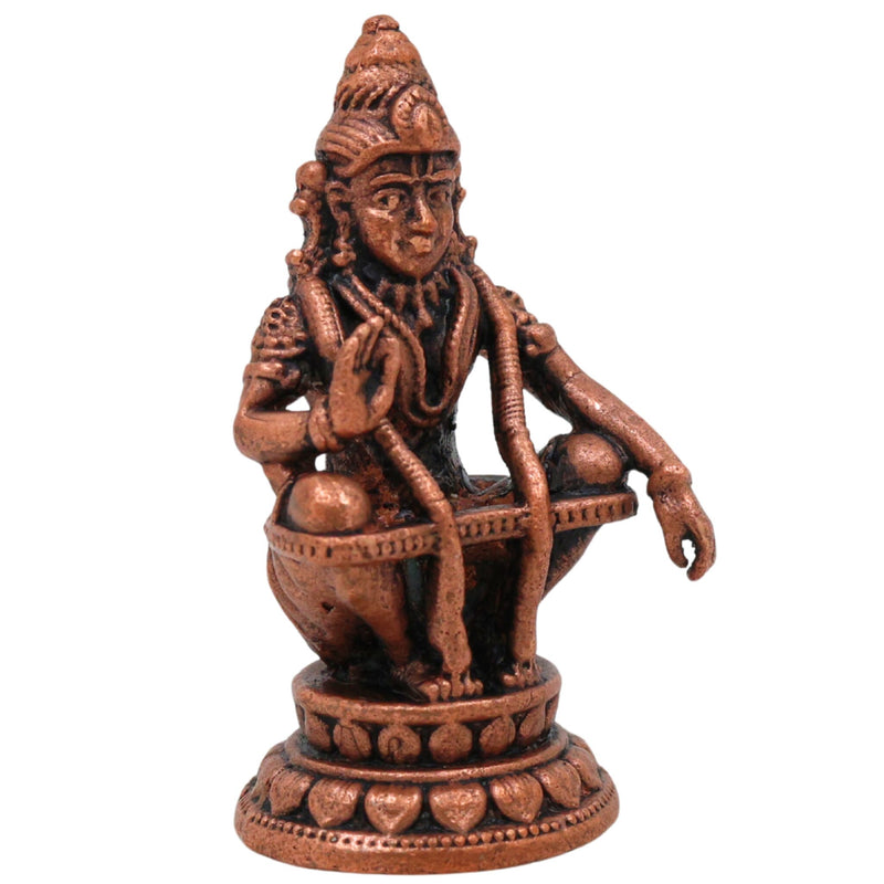 Copper Ayyappa Idol, Lord Ayyappa Statue, Swamy Ayyappa Murti, Shabarimala Sastha Sculpture for Pooja & Home Decor, Brown, 1.5 Inch, 1 Piece