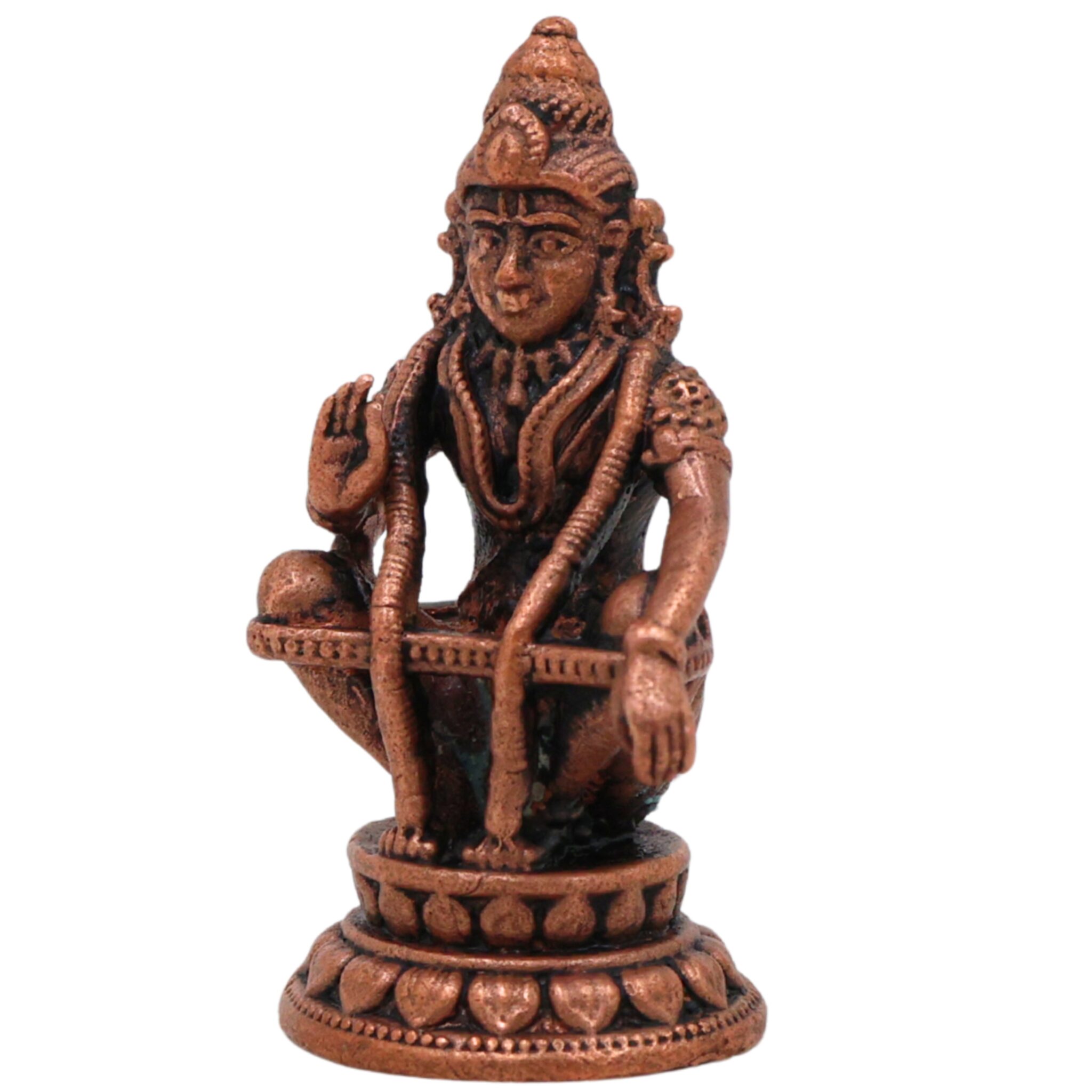 Copper Ayyappa Idol, Lord Ayyappa Statue, Swamy Ayyappa Murti, Shabarimala Sastha Sculpture for Pooja & Home Decor, Brown, 1.5 Inch, 1 Piece