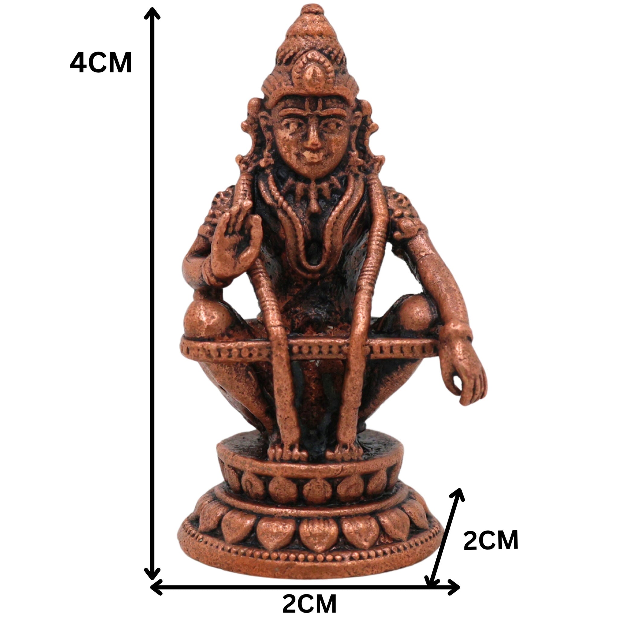 Copper Ayyappa Idol, Lord Ayyappa Statue, Swamy Ayyappa Murti, Shabarimala Sastha Sculpture for Pooja & Home Decor, Brown, 1.5 Inch, 1 Piece