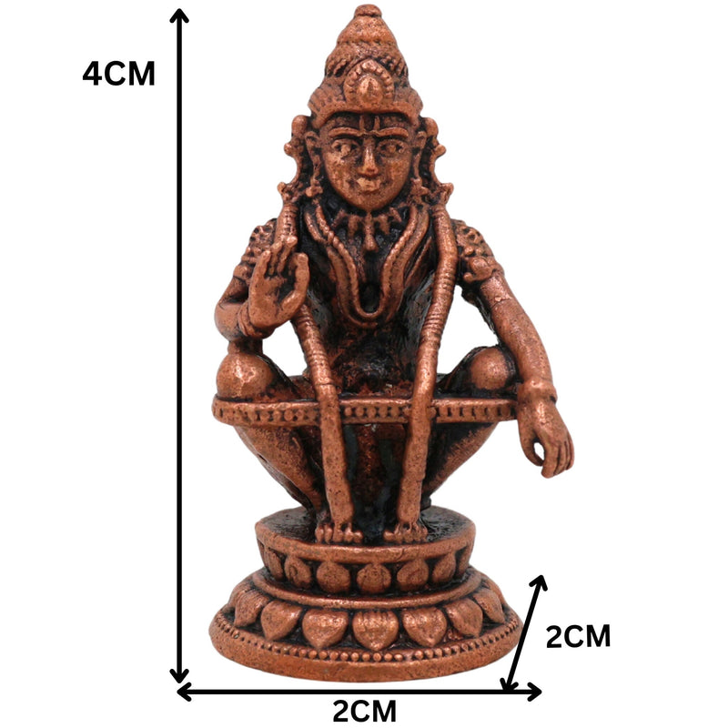 Copper Ayyappa Idol, Lord Ayyappa Statue, Swamy Ayyappa Murti, Shabarimala Sastha Sculpture for Pooja & Home Decor, Brown, 1.5 Inch, 1 Piece