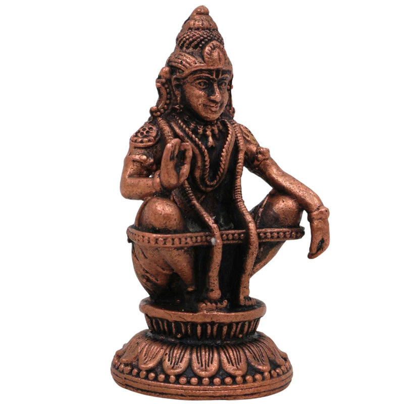 Pure Copper Ayyappa Idol, Tamra Ayyappan Murti, Handcrafted Dharma Sastha Manikanta Statue, Swami Ayyappa Vigraham, Tamraloha Shasta Murti for Pooja & Home Decor, Brown, 2 Inch, 1 Piece