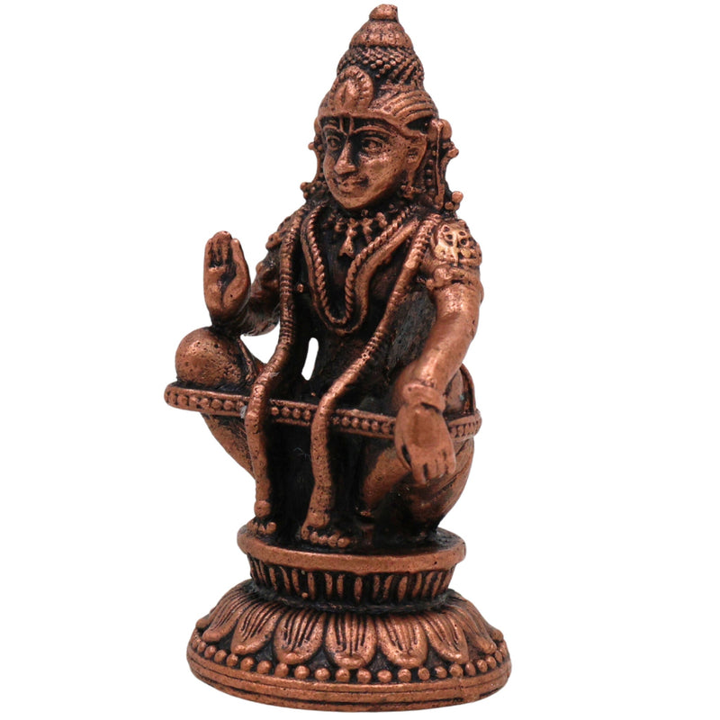 Pure Copper Ayyappa Idol, Tamra Ayyappan Murti, Handcrafted Dharma Sastha Manikanta Statue, Swami Ayyappa Vigraham, Tamraloha Shasta Murti for Pooja & Home Decor, Brown, 2 Inch, 1 Piece