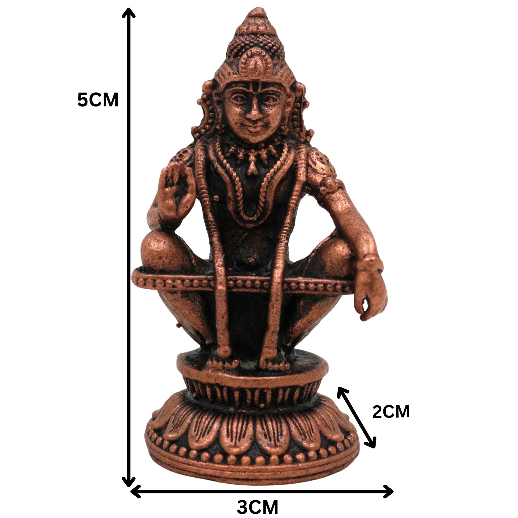 Pure Copper Ayyappa Idol, Tamra Ayyappan Murti, Handcrafted Dharma Sastha Manikanta Statue, Swami Ayyappa Vigraham, Tamraloha Shasta Murti for Pooja & Home Decor, Brown, 2 Inch, 1 Piece