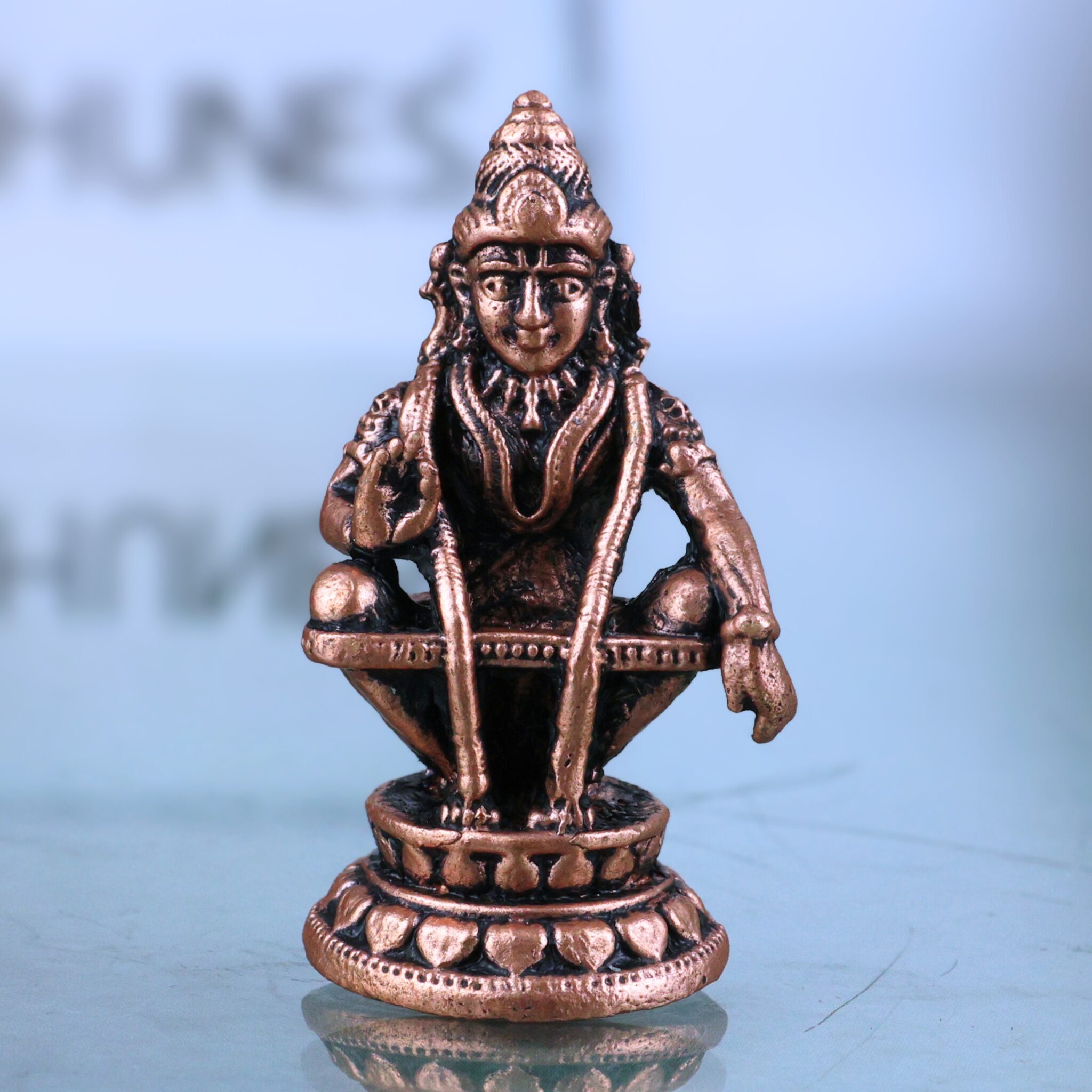 Copper Ayyappa Idol, Tamra Ayyappan Murti, Sabarimala Swamy Statue, Manikandan Figurine for Pooja & Home Decor, Brown, 1.5 Inch, 1 Piece