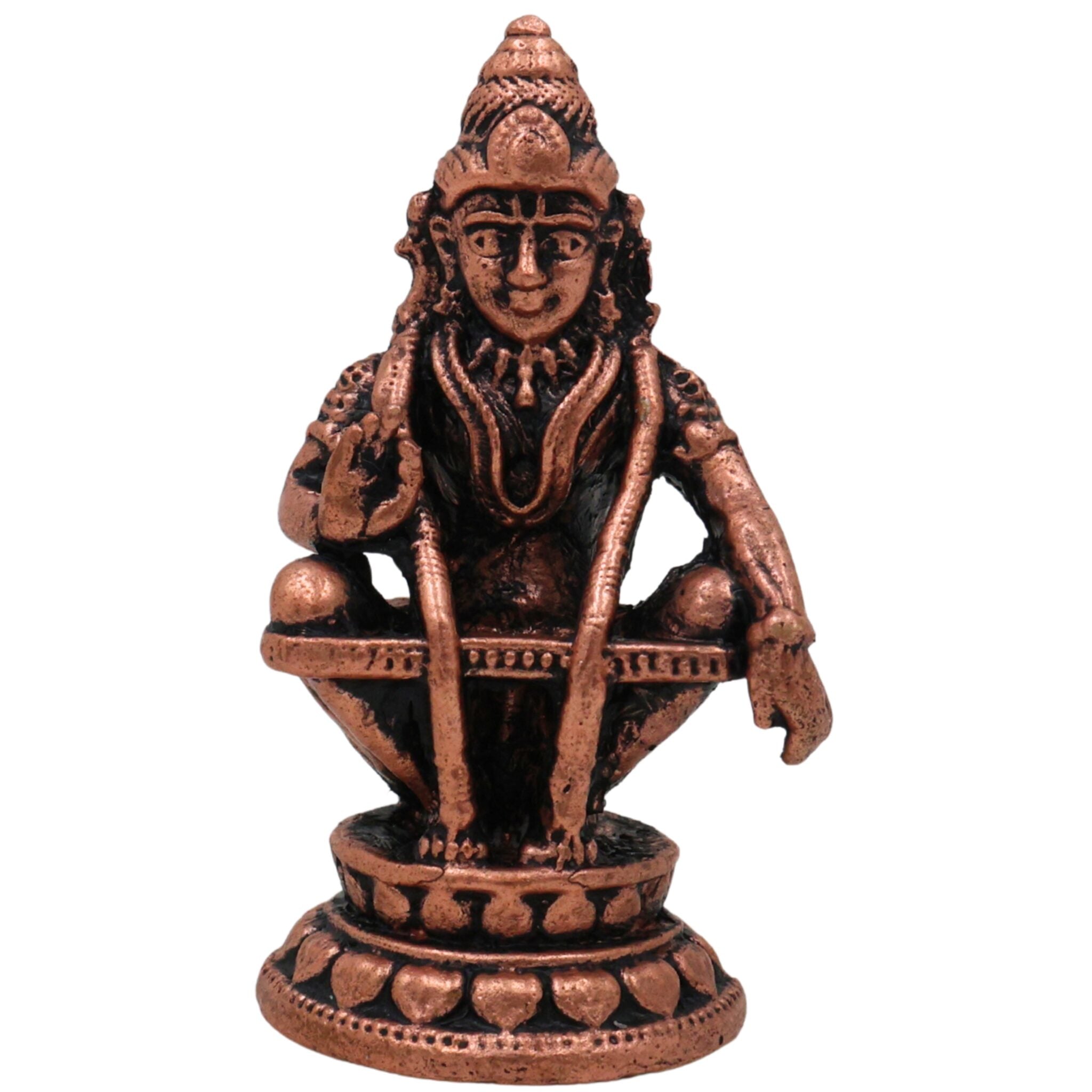 Copper Ayyappa Idol, Tamra Ayyappan Murti, Sabarimala Swamy Statue, Manikandan Figurine for Pooja & Home Decor, Brown, 1.5 Inch, 1 Piece