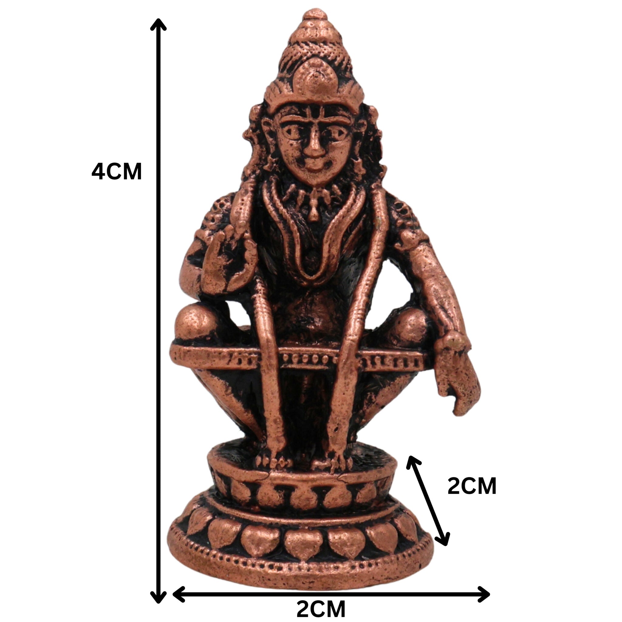 Copper Ayyappa Idol, Tamra Ayyappan Murti, Sabarimala Swamy Statue, Manikandan Figurine for Pooja & Home Decor, Brown, 1.5 Inch, 1 Piece