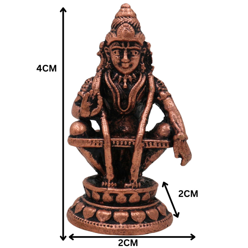 Copper Ayyappa Idol, Tamra Ayyappan Murti, Sabarimala Swamy Statue, Manikandan Figurine for Pooja & Home Decor, Brown, 1.5 Inch, 1 Piece