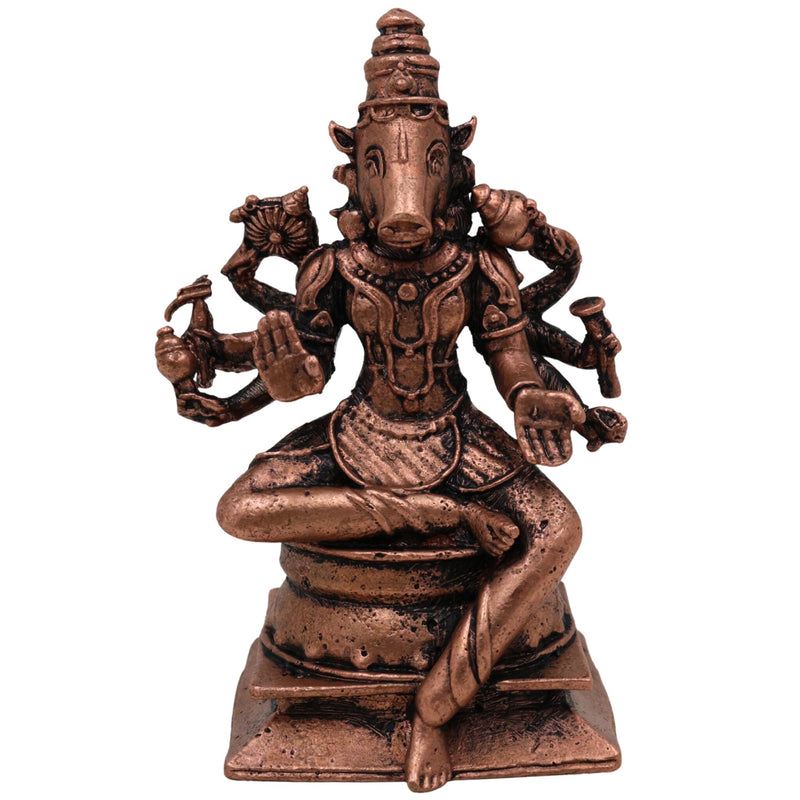 Copper Varahi Amman Idol, Handcrafted Tamra Varahi Devi Murti, Varahi Mata Statue for Pooja, Home Decor & Gifts, Maha Varahi Shakti Vigraham , Brown, 3 Inch, 1 Piece